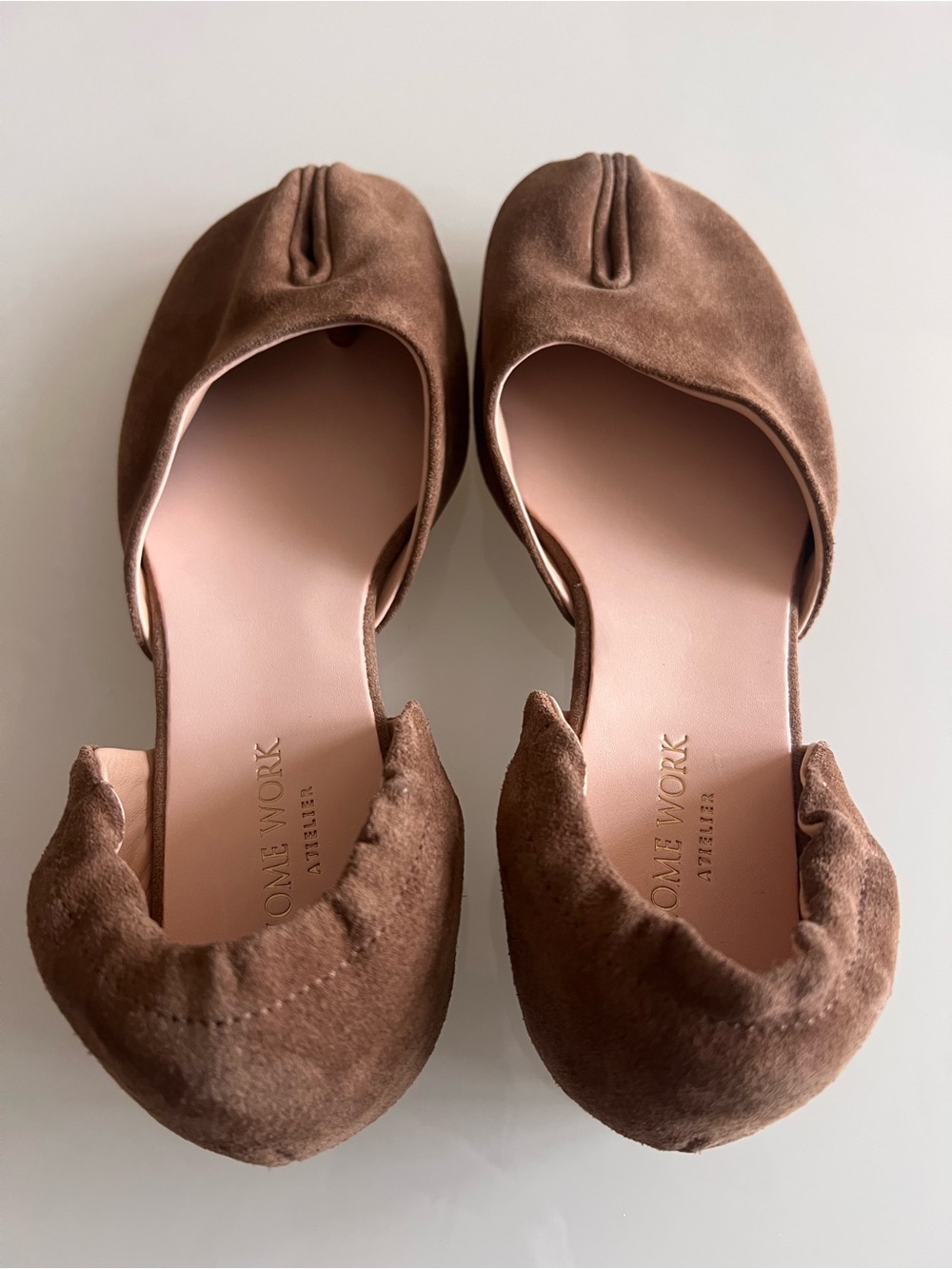 HOME WORK ATELIER Tabi Ballet Flats Suede Brown Minimalist Shoes - Picture 3 of 16